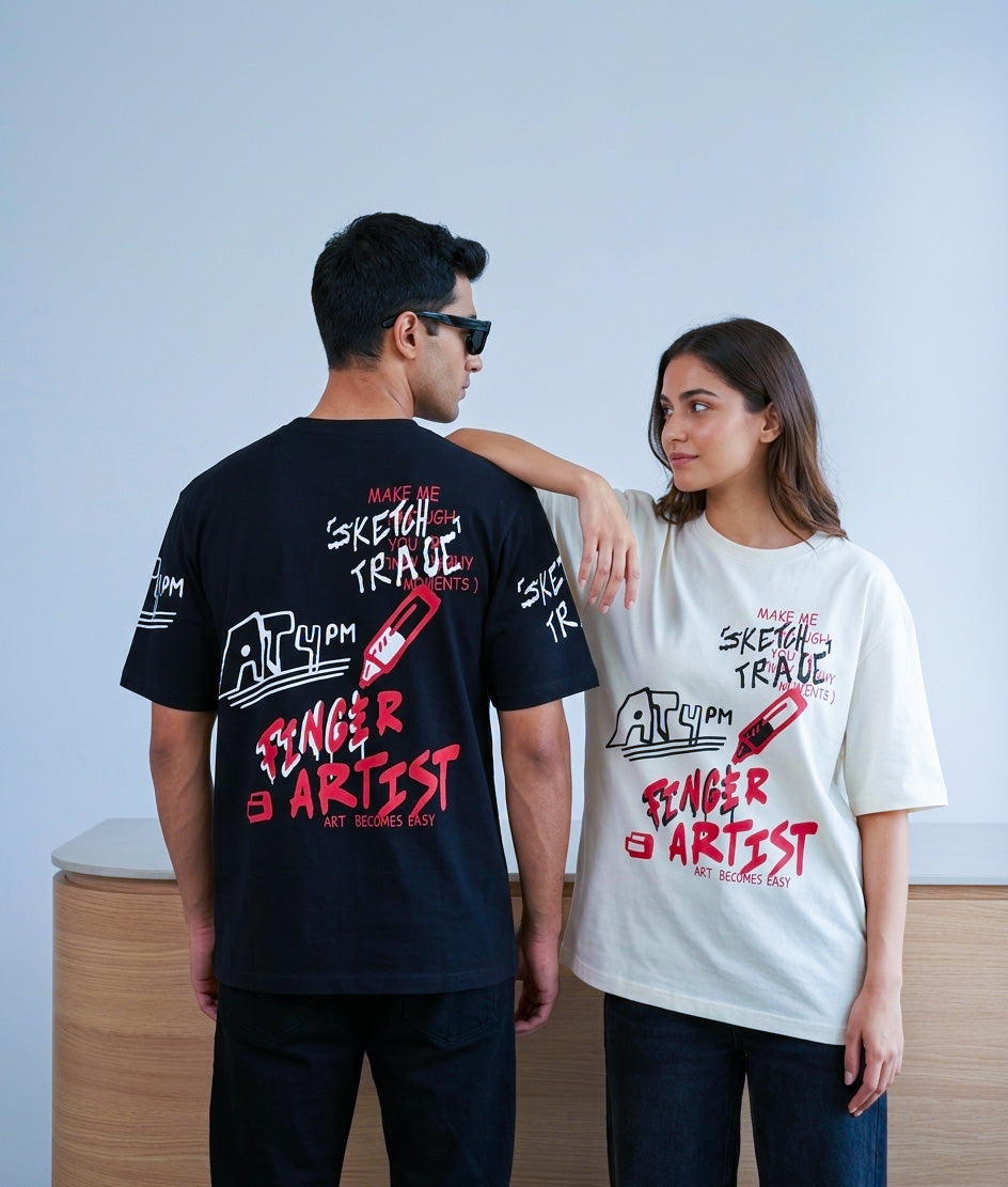 "Finger Artist"Oversized Streetwear Tee